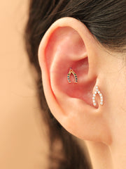14K Gold Wish Bone Cartilage Earring 18G16G