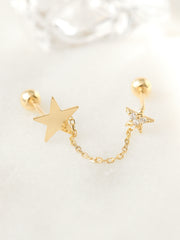 14K gold Double Star layered cartilage earring 20g
