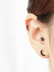 14K Gold Black Star Crescent Cartilage Earring 18G16G