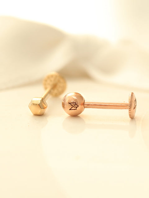 14K Gold Ball Tragus Labret Piercing 18G16G