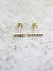 14K Gold CZ Stick Cartilage Earring S,L 18G16G
