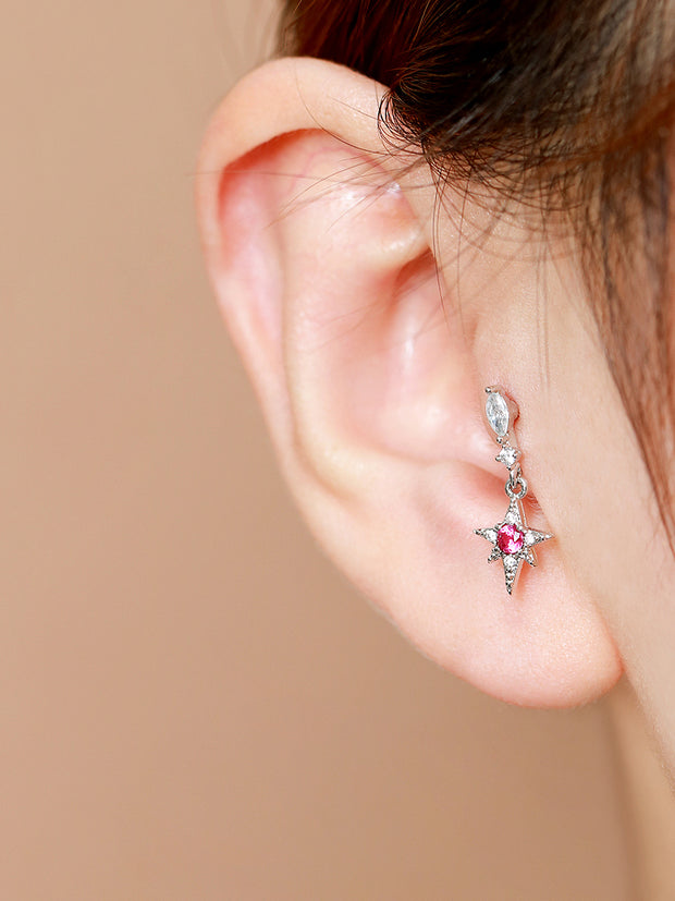 Ruby Starburst Drop Cartilage earring