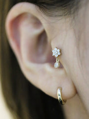 14K Gold Lovely Flower Drop Cartilage Earring 18g16g