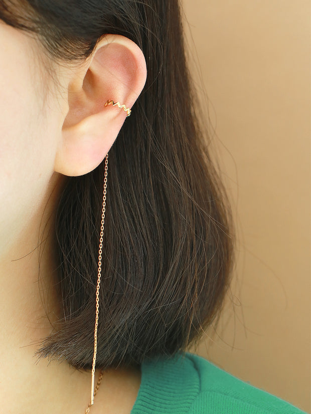 925 Silver Zigzag Long Chain Ear Cuff