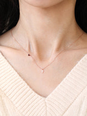 14K Gold Ruby Heart Cross Necklace