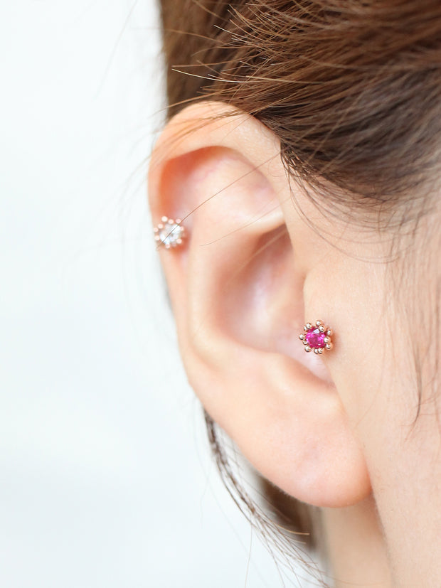 14K Gold Ball Flower Cubic Cartilage Earring 18G16G