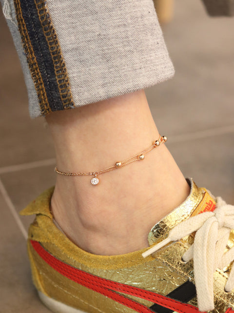 14K Gold Layered Ball Cubic Anklet