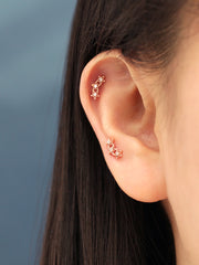 14K Gold Antique Triple Star Cartilage Earring 20G18G