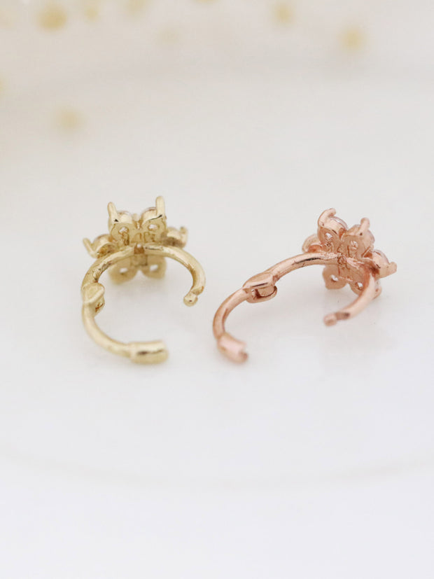 14K Gold Flower Hoop Earring