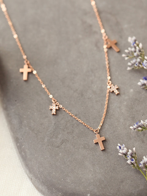 14K 18K Gold Multiple Cross Cubic Necklace