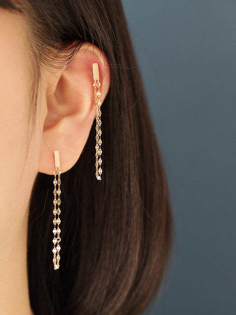 14K Gold Stick Long Chain Cartilage Earring 20G18G