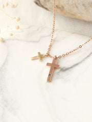 14K 18K Gold Double Cross Necklace