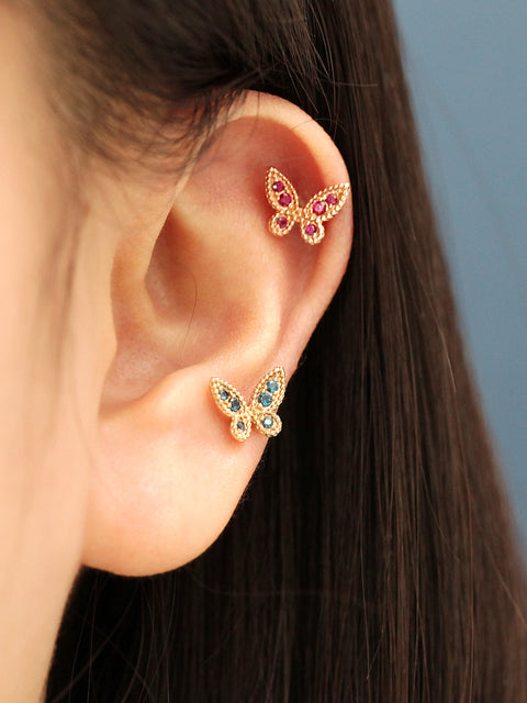 14K Gold Antique Butterfly Cartilage Earring 20G18G