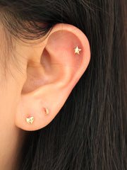 14K Gold Internal Mini Crescent Star Heart Labret 18g16g