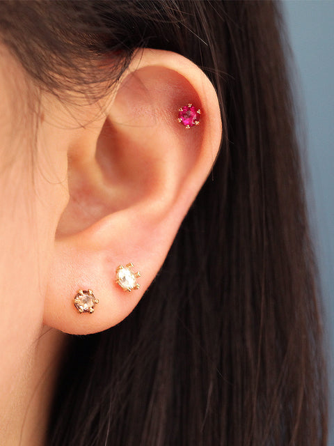 14K Gold Rose Cut Cubic Cartilage Earring 20G18G
