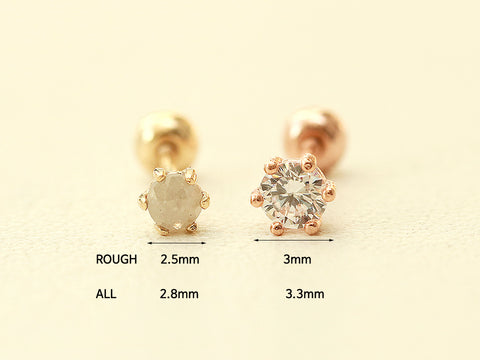 14K Gold Rough Diamond Cartilage Earring 20G