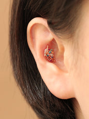 14K Gold Colorful Cubic Leaf Cartilage Earring 18G16G