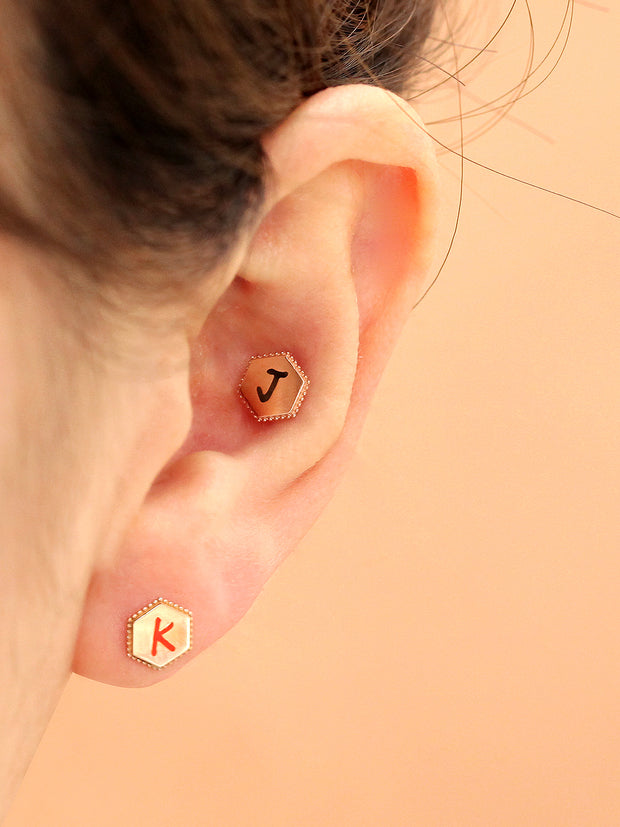 14K Gold Enamel Initial Cartilage Earring 18G16G