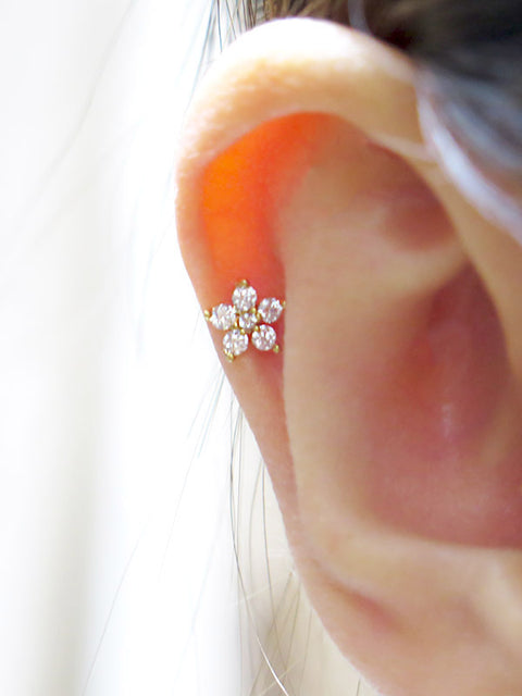 14K Gold Best Flower Cartilage Earring 18G16G