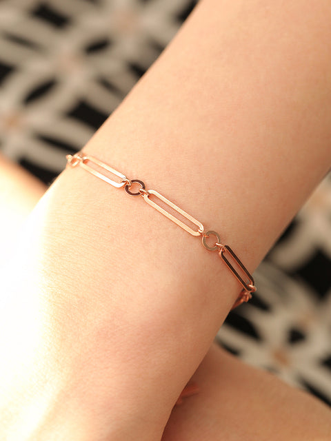 14K 18K Gold Round Square Circle Chain Bracelet