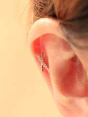14K gold Cross Cubic cartilage earring 20g