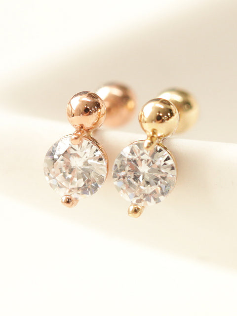 14K Gold Point Cubic Mini Ball Cartilage Earring 20G18G16G