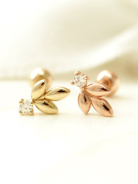 14K gold Mini Cubic Leaf cartilage earring 20g