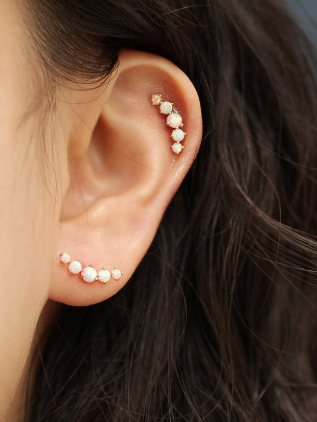 14K Gold Five Opal & Cubic Cartilage Earring 20G18G