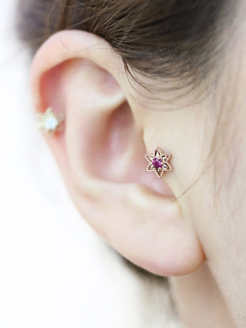 14K Gold Bling Flower Cartilage Earring 18G16G