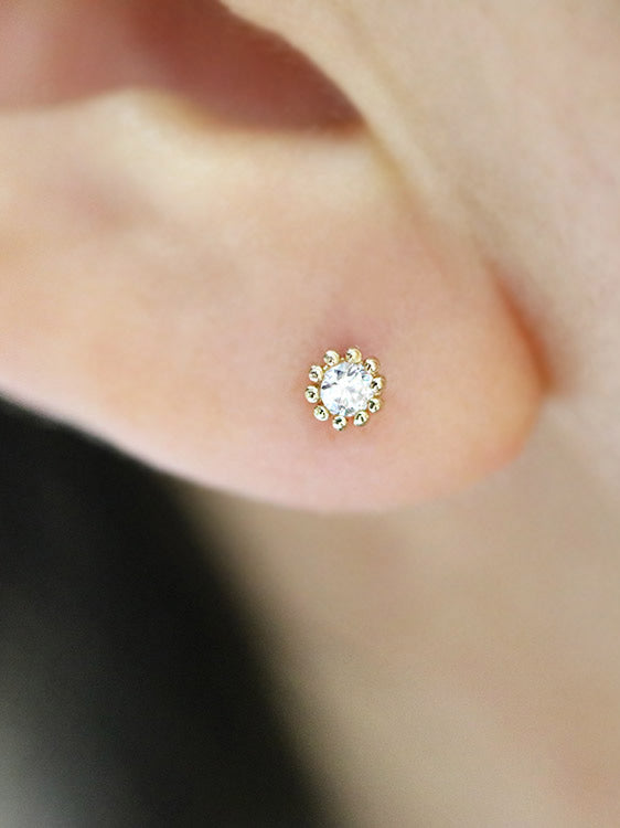 14K gold Mini Cubic cartilage earring 18g16g