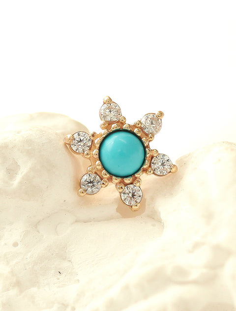 14K Gold Opal & Turquoise Cubic Cartilage Earring 18G16G