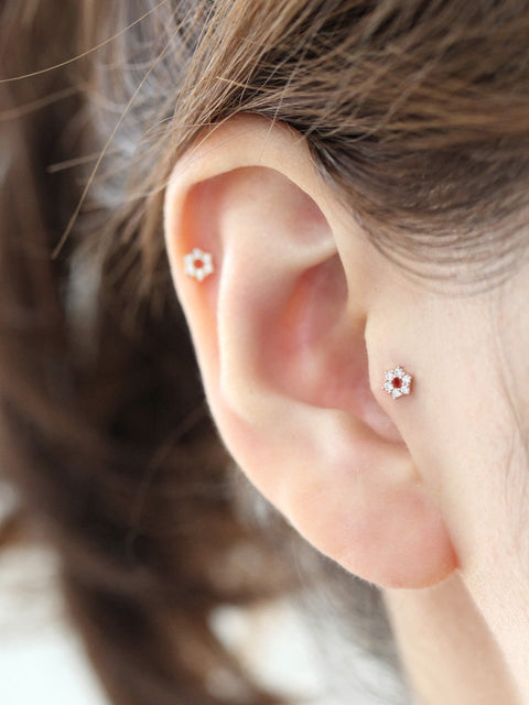 14K gold Cubic Hexagon cartilage earring 20g