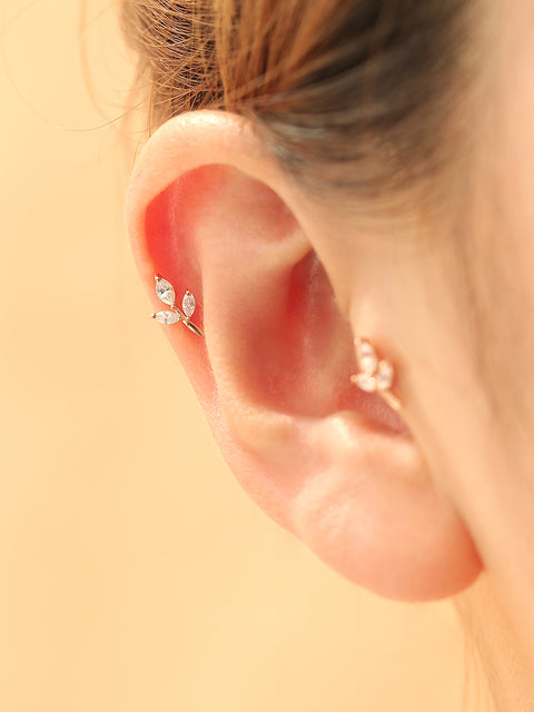14K gold Leaf Cubic cartilage earring 20g