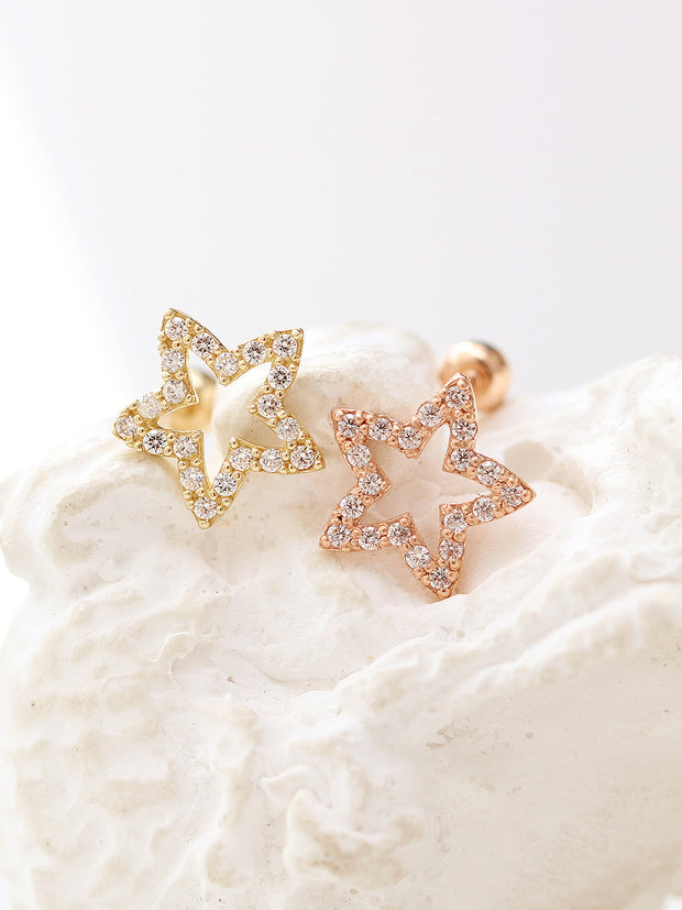 14K gold Line Cubic Star cartilage earring 20g