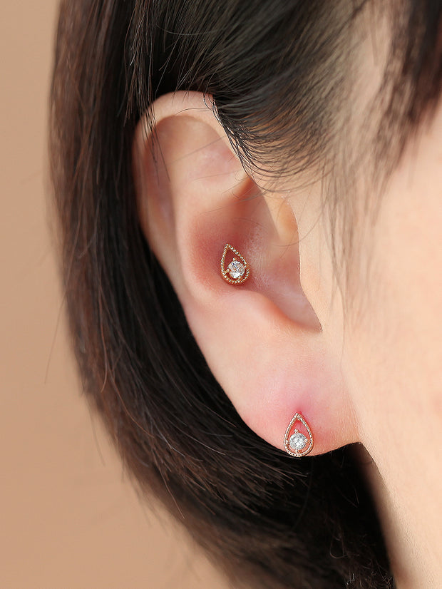 14K gold Mini Cubic Tear Drop cartilage earring 20g