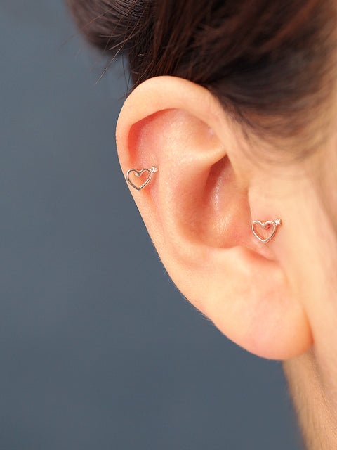 925 Silver Lovely Heart Cartilage Earring 16G