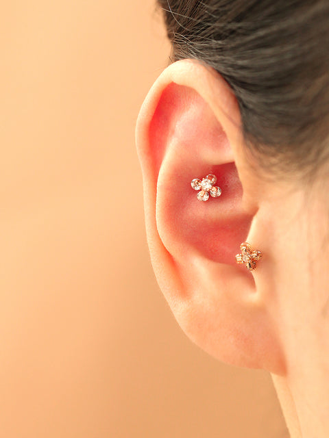 14K Gold Cotton flower cubic Cartilage Earring 18G16G