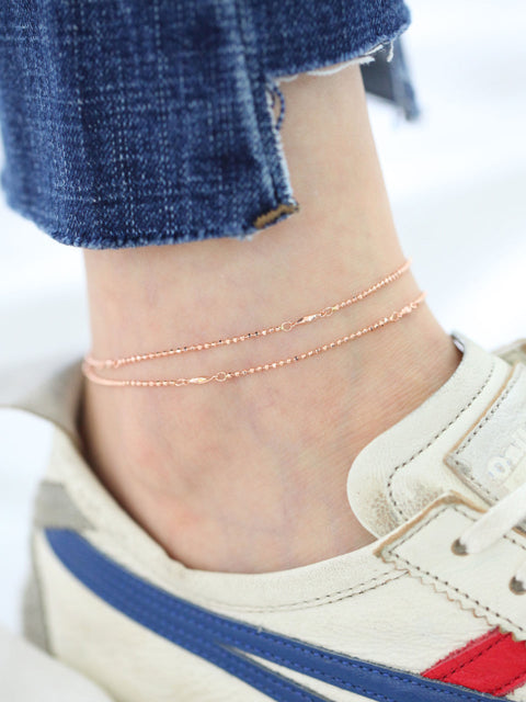 14K Gold Cutting Ball Layered Anklet