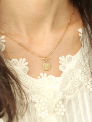 14K Gold Elizabeth Coin Square Chain Necklace