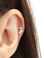 14K gold Triple Star Cubic Cartilage Earring 20G