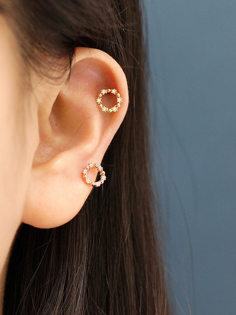 14K Gold Circle Cubic Cartilage Earring 20G18G