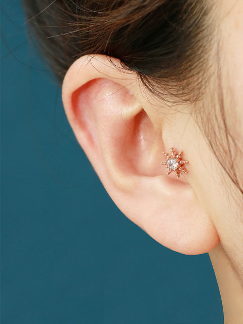 14K Gold sparkle Cubic Cartilage Earring 18G16G