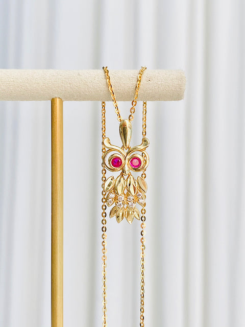14K 18K Gold Owl Necklace Pendant