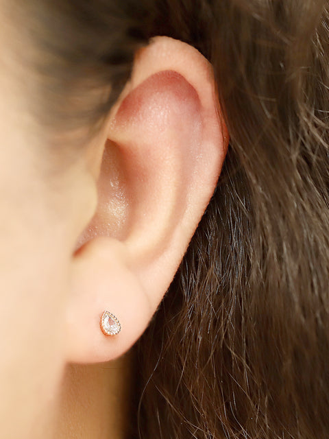14K Gold Tiny Cubic Tear Drop Gold Cartilage Earring 20G18G16G