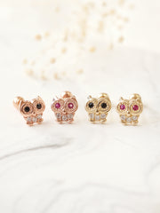 14K Gold Cubic Owl cartilage earring 20g