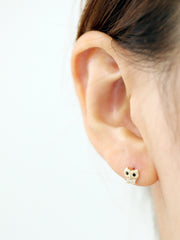 14K Gold Cubic Owl cartilage earring 20g