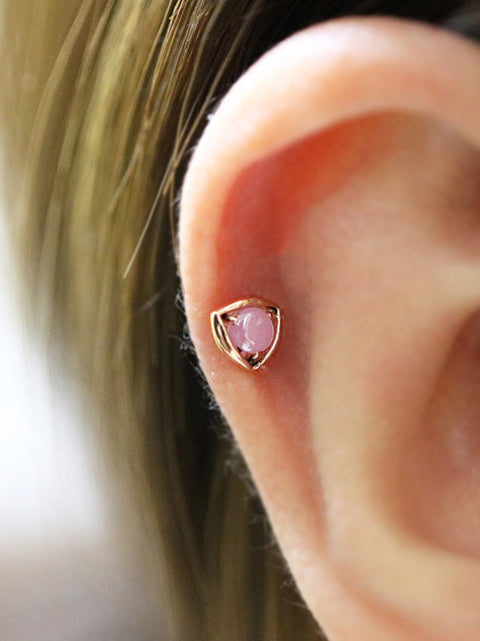 14K Gold Triangle gemstone cartilage earring 18g16g
