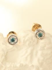 14K Gold White Blue Diamond Earring