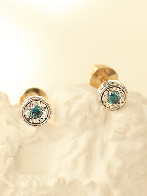 14K Gold White Blue Diamond Earring