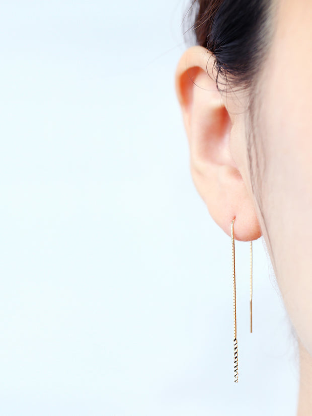 14K Gold Cutting Bar threader earring